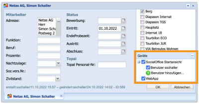 Mitarbeiter Stammdaten Geräte