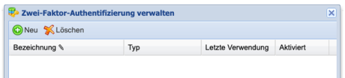 Fenster zur Verwaltung von Sicherheitsschlüsseln